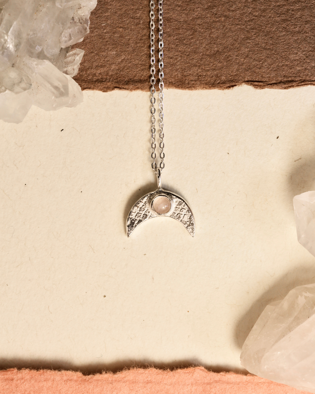 Moon Necklace - Pink Quartz