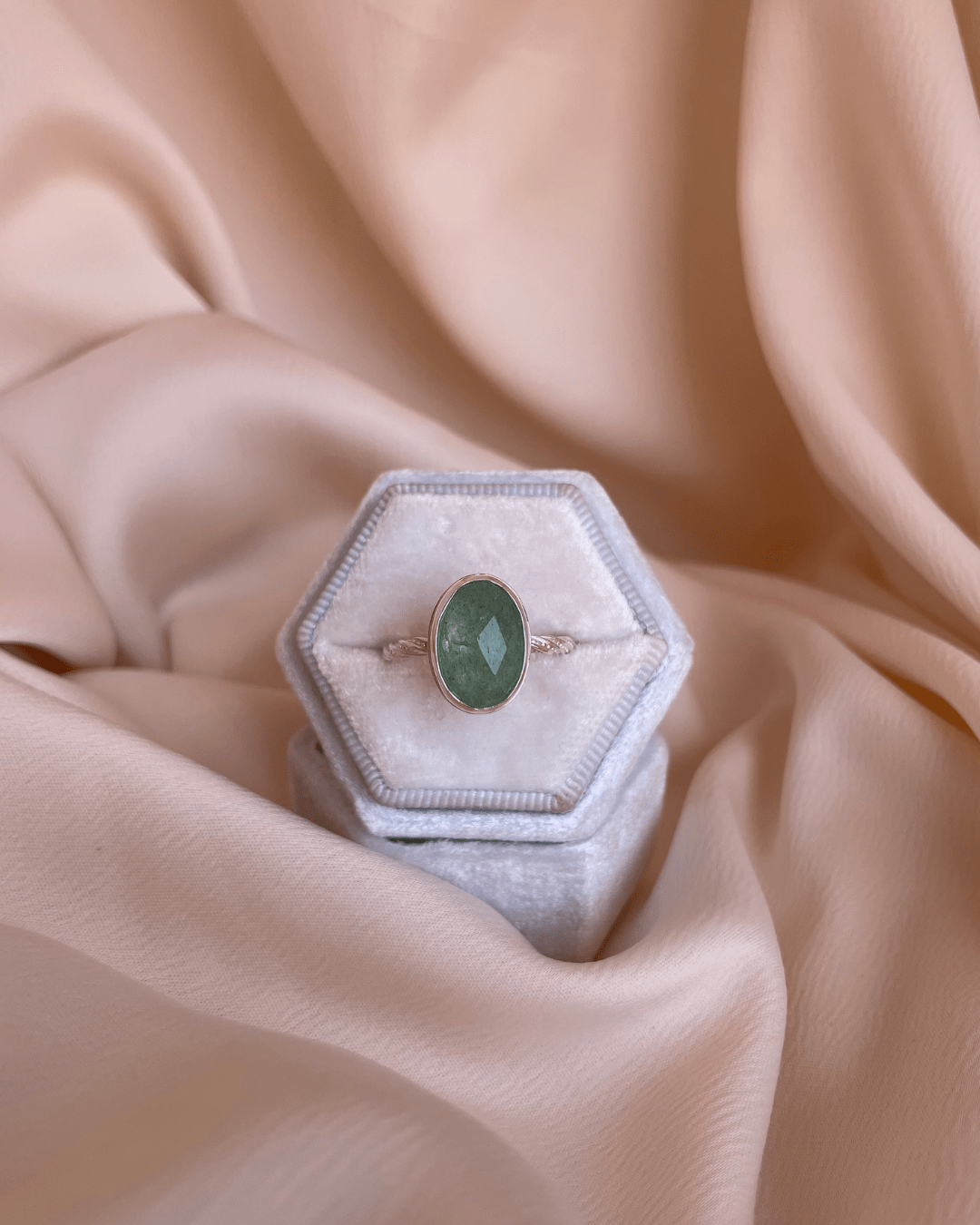 “Verdant Whisper” Green Strawberry Quartz Ring